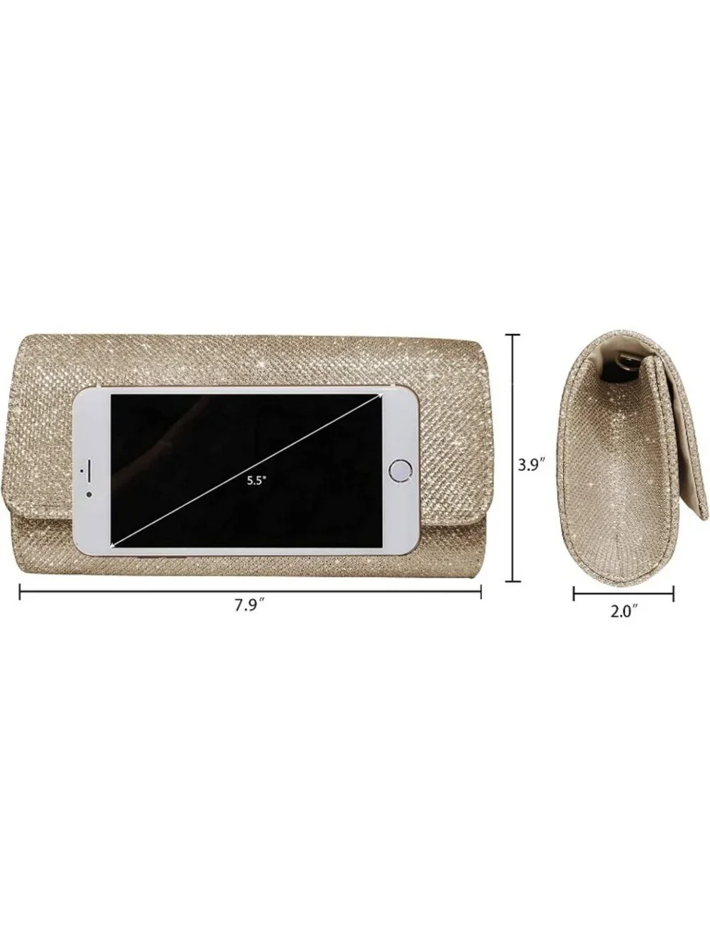 Women's Apricot Glitter Clutch Purse Evening Bag With Chain For Wedding Handbag